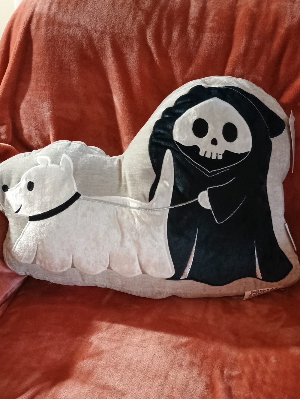 NWT Isaac Mizrahi Halloween Grim Reaper Dog Walker Shaped Throw Pillow 20x14.75